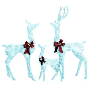 vidaXL D&eacute;coration de No&euml;l famille de rennes Blanc et argent&eacute; 201 LED