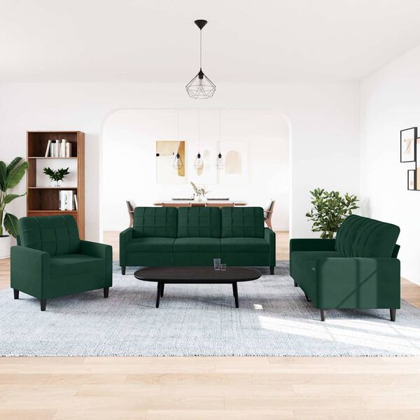 vidaXL Ensemble de canap&eacute;s 3 pcs avec coussins Vert fonc&eacute; Velours