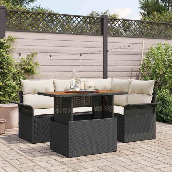vidaXL Ensemble de canap&eacute; de jardin avec coussin 5 pcs Noir et cr&egrave;me