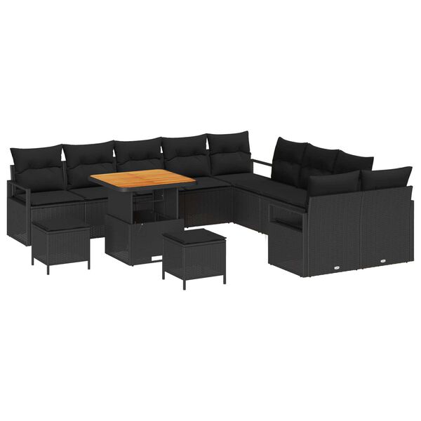 vidaXL Ensemble de canap&eacute; de jardin avec coussin 13 pcs Noir
