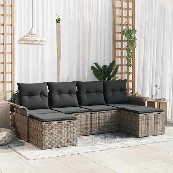 vidaXL Ensemble de canap&eacute; de jardin avec coussin 6 pcs Gris polyrotin