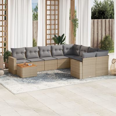 vidaXL Salon de jardin avec coussins 10 pcs beige résine tressée