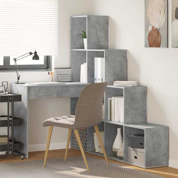 vidaXL Bureau d'angle avec étagère Gris béton 101,5 x 149,5 x 149,5 cm