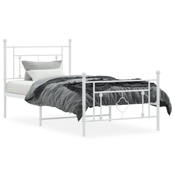 vidaXL Cadre de lit m&eacute;tal sans matelas et pied de lit blanc 100x190 cm