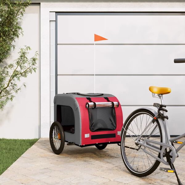 vidaXL Remorque de v&eacute;lo pour animaux de compagnie rouge et gris