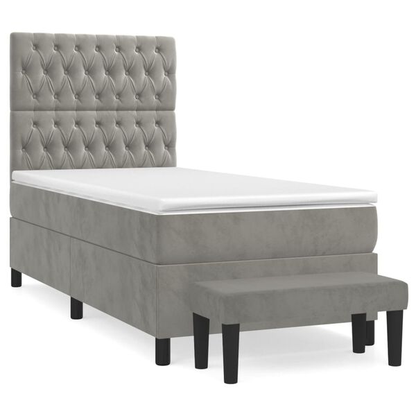 vidaXL Sommier &agrave; lattes de lit et matelas Gris clair 90x200 cm Velours