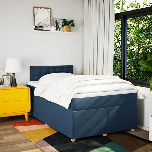 vidaXL Sommier &agrave; lattes de lit avec matelas Bleu 120x200 cm Tissu