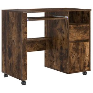 vidaXL Bureau avec roues Ch&ecirc;ne fum&eacute; Bois d'ing&eacute;nierie 91 x 50 x 77 cm