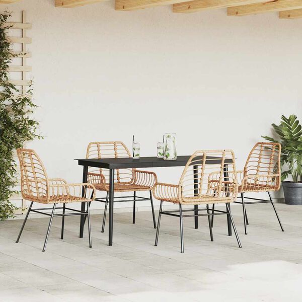 vidaXL Ensemble &agrave; manger jardin 5pcs marron poly rotin verre