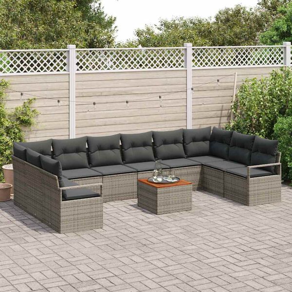 vidaXL Ensemble de canap&eacute; de jardin avec coussin 11 pcs Gris polyrotin