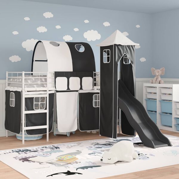 vidaXL Lit mezzanine pour enfants Blanc et Noir 90 x 190 cm M&eacute;tал
