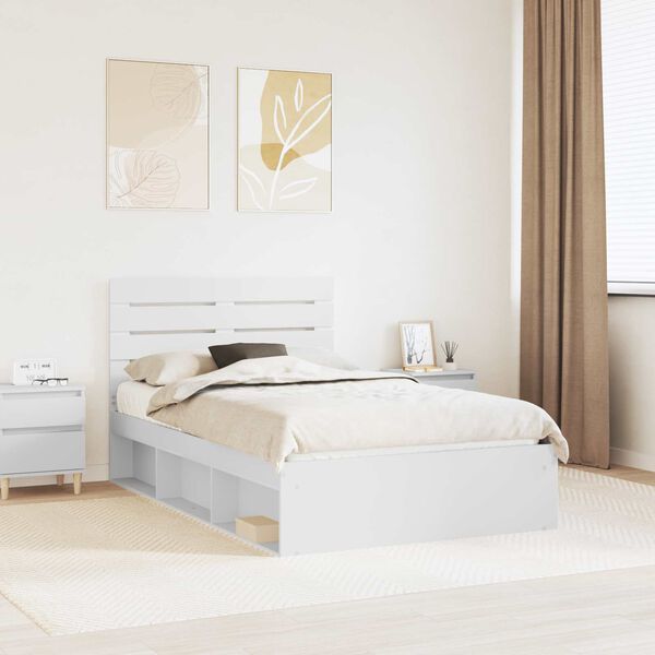 vidaXL Cadre de lit avec t&ecirc;te de lit Blanc 135 x 190 cm Pin massif