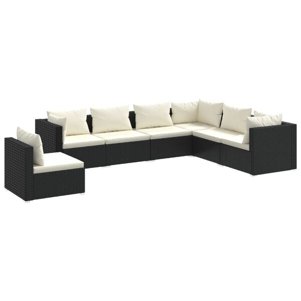 vidaXL Salon de jardin 7 pcs avec coussins R&eacute;sine tress&eacute;e Noir