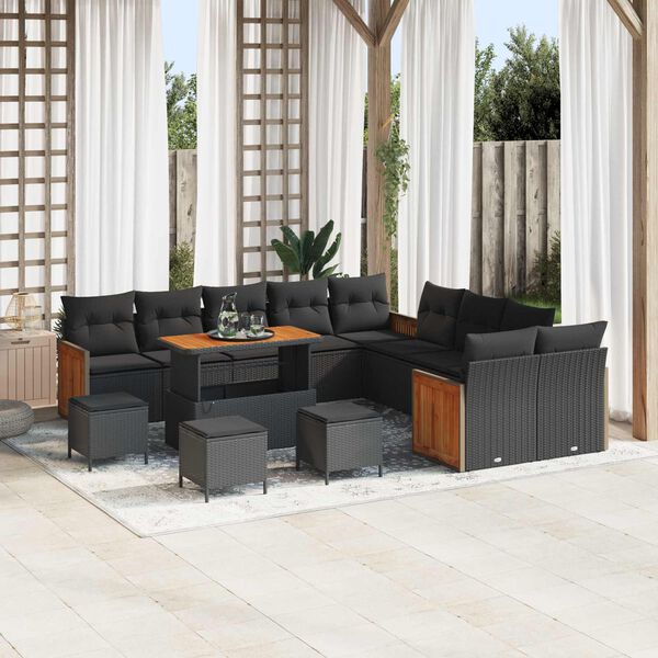 vidaXL Ensemble de canap&eacute; de jardin avec coussin 18 pcs Noir polyrotin