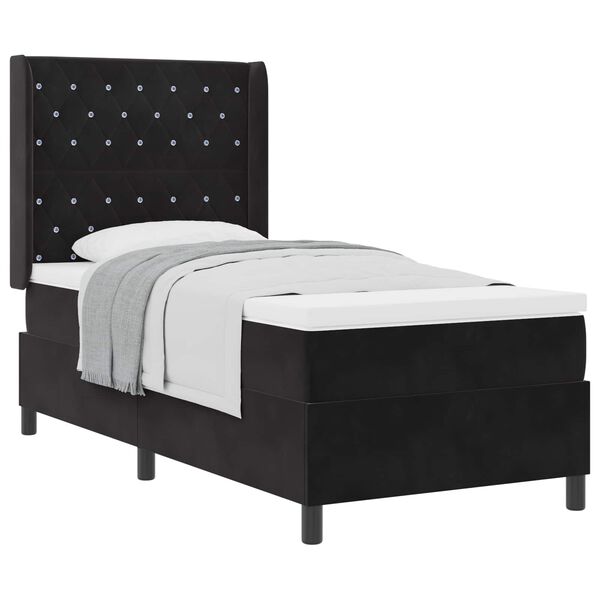 vidaXL Lit &agrave; ressorts avec matelas Noir 100 x 200 cm Velours