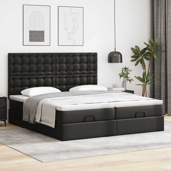 VidaXL Cadre de lit ottoman avec matelas noir 180x200 cm similicuir