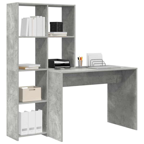 vidaXL Bureau Gris b&eacute;ton 138,5 x 55 x 143 cm Bois d'ing&eacute;nierie
