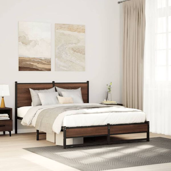 vidaXL Cadre de lit en m&eacute;tal sans matelas ch&ecirc;ne marron 140x190 cm