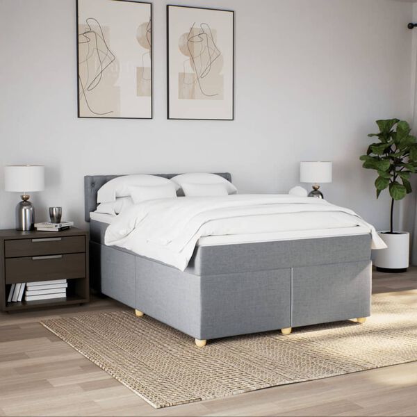 vidaXL Sommier &agrave; lattes de lit avec matelas Gris clair 160x200cm Tissu