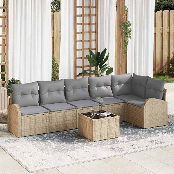 vidaXL Ensemble de canap&eacute; de jardin 7 pcs Beige Poly rotin