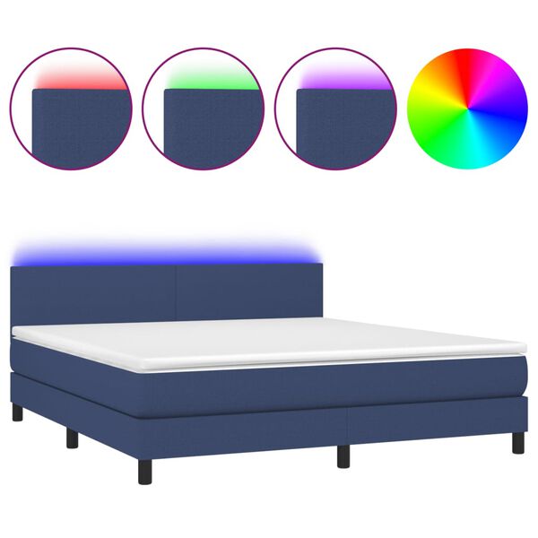 vidaXL Sommier &agrave; lattes de lit avec matelas LED Bleu 180x200 cm Tissu