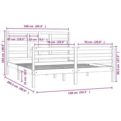 vidaXL Cadre de lit Bois massif 160x200 cm