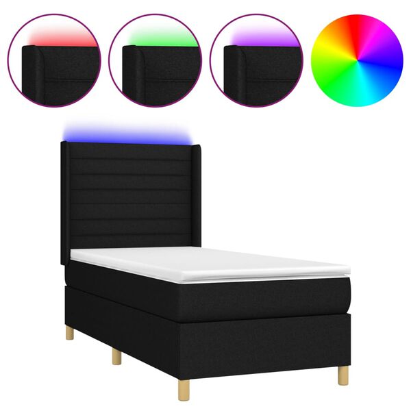 vidaXL Sommier &agrave; lattes de lit matelas et LED Noir 90x200 cm Tissu