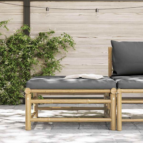 vidaXL Repose-pied de jardin avec coussin gris fonc&eacute; Bambou