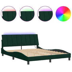 vidaXL Cadre de lit avec LED sans matelas Hanko vert fonc&eacute; 160x200 cm velours