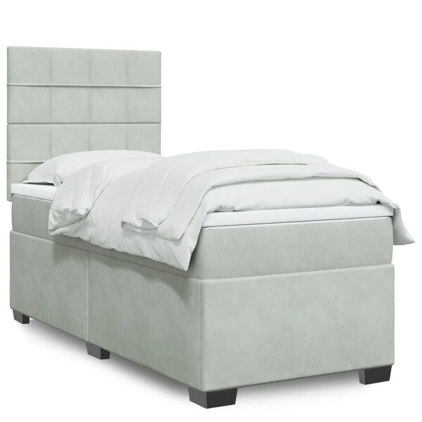 vidaXL Sommier &agrave; lattes de lit et matelas Gris clair 90x190 cm Velours