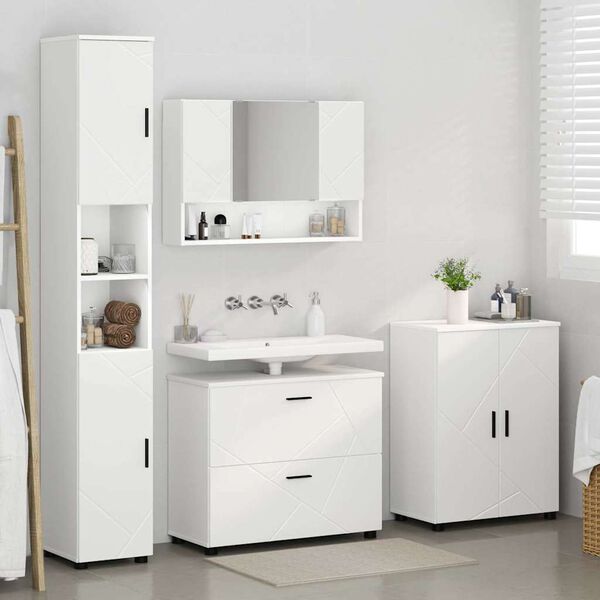 vidaXL Ensemble de mobilier de salle de bain avec tiroir 4 pcs Blanc