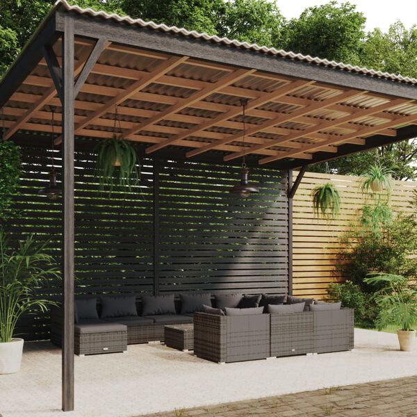 vidaXL Salon de jardin 12 pcs avec coussins Résine tressée Gris