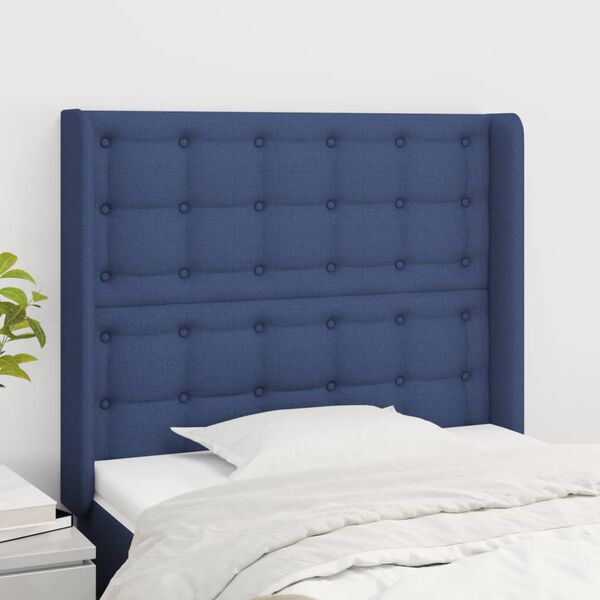vidaXL T&ecirc;te de lit avec oreilles Bleu 83x16x118/128 cm Tissu