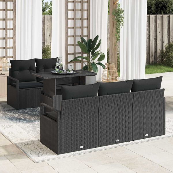 vidaXL Ensemble de canap&eacute; de jardin avec coussin 6 pcs Noir Poly rotin