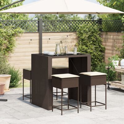 vidaXL Ensemble de bar de jardin avec coussins 5 pcs marron poly rotin