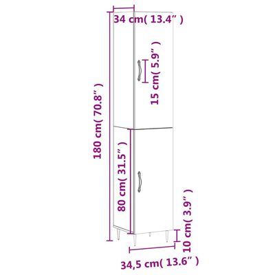 vidaXL Buffet haut Chêne fumé 34,5x34x180 cm Bois d'ingénierie