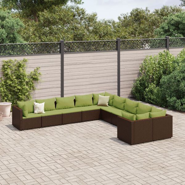 vidaXL Salon de jardin 10 pcs avec coussins marron r&eacute;sine tress&eacute;e