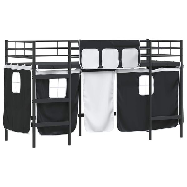vidaXL Cadre de Lit Mezzanine pour Enfants avec Rideaux Noir