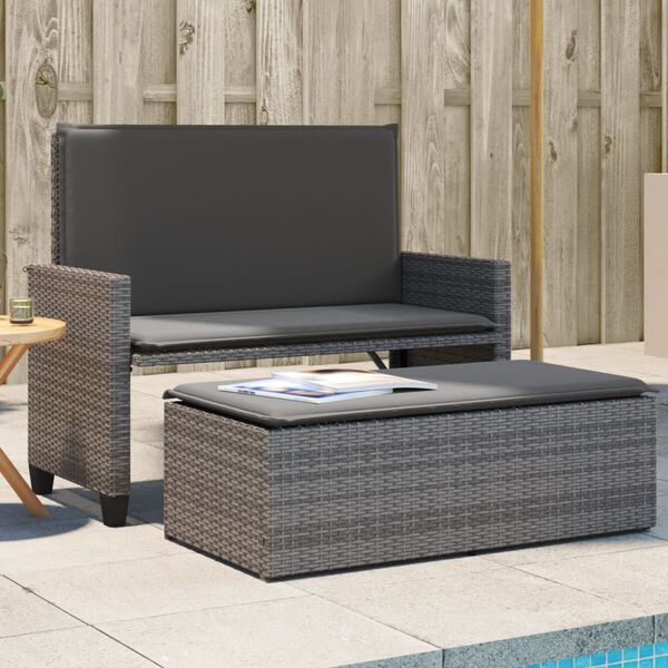 vidaXL Banc de jardin avec coussins et repose-pied gris résine tressée