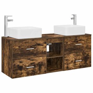 vidaXL Ensemble d'armoire de salle de bain 3 pc Ch&ecirc;ne fum&eacute;