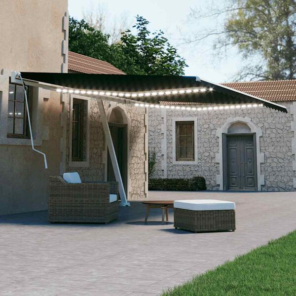 vidaXL Auvent manuel r&eacute;tractable avec LED 500x300 cm Anthracite