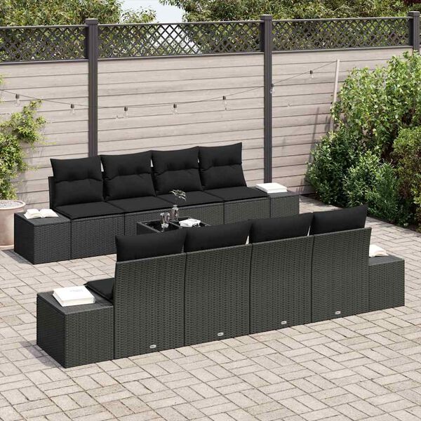 vidaXL Ensemble de canap&eacute; de jardin avec coussin 8 pcs Noir polyrotin