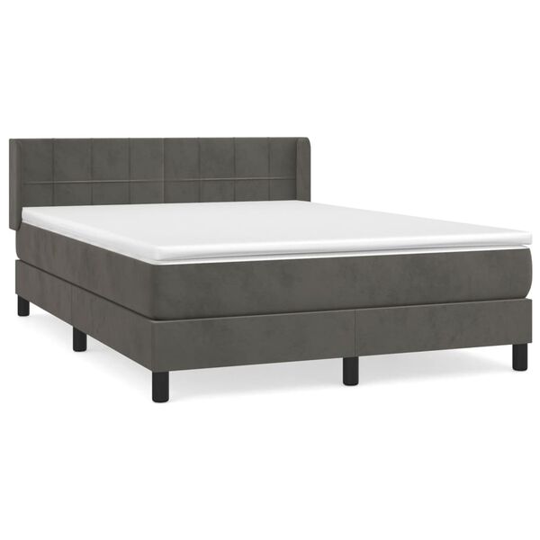 vidaXL Sommier &agrave; lattes de lit et matelas Gris fonc&eacute; 140x200cm Velours