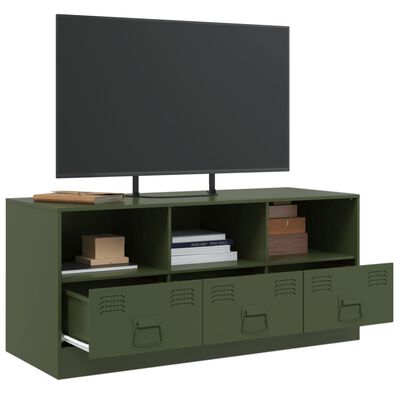 vidaXL Meuble TV vert olive 99x39x44 cm acier