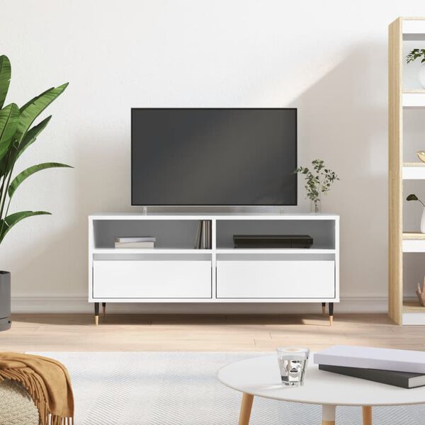vidaXL Meuble TV blanc brillant 100x34,5x44,5 cm bois d'ing&eacute;nierie