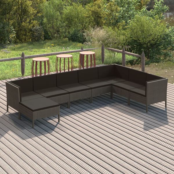 vidaXL Salon de jardin 8 pcs avec coussins r&eacute;sine tress&eacute;e gris