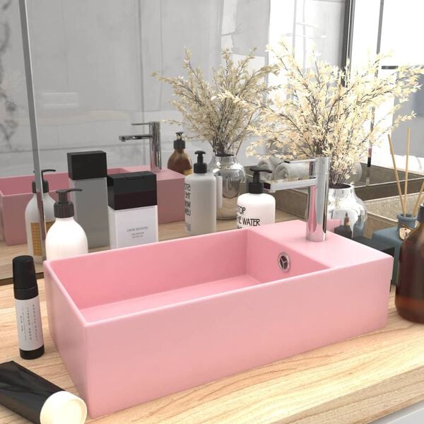 vidaXL Lavabo de salle de bain avec trop-plein C&eacute;ramique Rose