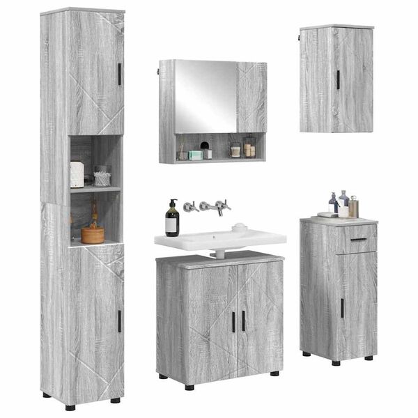 vidaXL Ensemble de mobilier de salle de bain 5 pcs Gris Sonoma