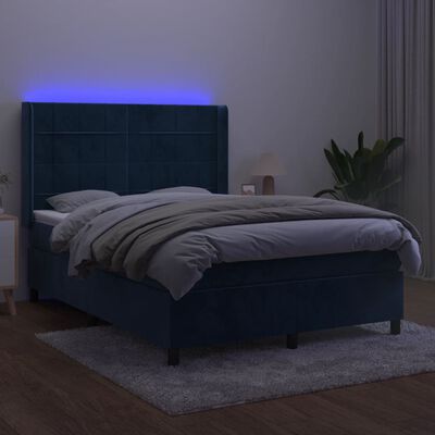 vidaXL Sommier à lattes de lit matelas et LED Bleu foncé 140x190 cm