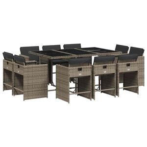 vidaXL Ensemble &agrave; manger de jardin 11pcs avec coussins gris poly rotin
